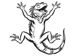 Obraz premium Iguana Silhouette Line Art Bold Outline Tropical Reptile Vector Illustration