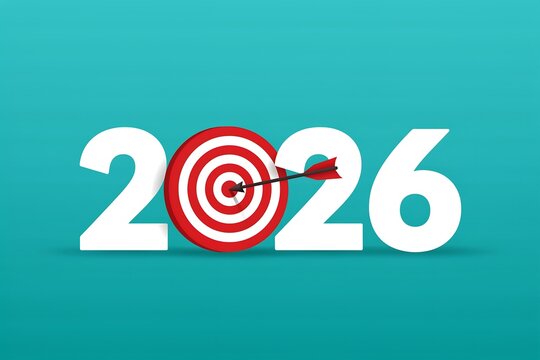 Target With Arrow Piercing Number Two Thousand Twenty Six Vector Illustration