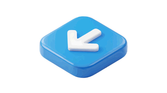 Vector illustration of 3d isometric icon of a white arrow pointing down and left on a blue square on a transparent background