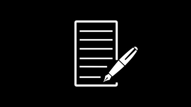 Document icon with pen sign animation notepad, motion, education, corporate, board, partnership, concept,4k video.