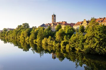 bamberg, deutschland - rechtes ufer des main-donau-kanals mit turm der erlöserkirche © ArTo