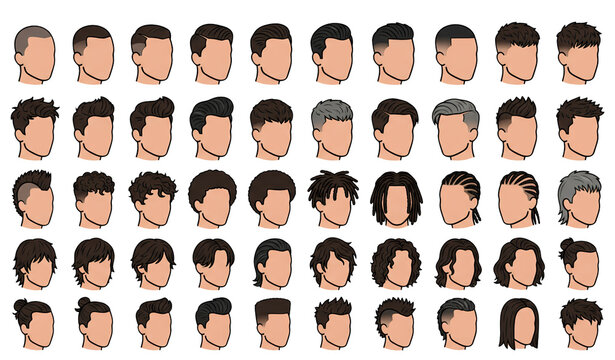 Hipster Men Hairstyles Vector Collection with Trendy Barber Haircuts PNG on White