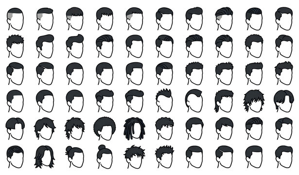 Male Haircuts Hairstyles Vector Set with Modern Hipster Barber Hair Collection PNG