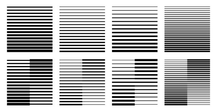 Straight line pattern featuring gradient transitions and halftone. Geometric black and white texture with parallel stripes creating dynamic visual effects for contemporary designs.
