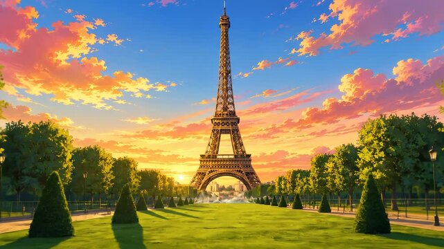 Eiffel Tower Paris France Sunset Landscape.