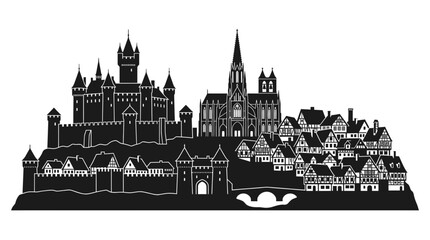 Fototapeta premium Historic European Town Skyline Silhouette with Castle and Cathedral