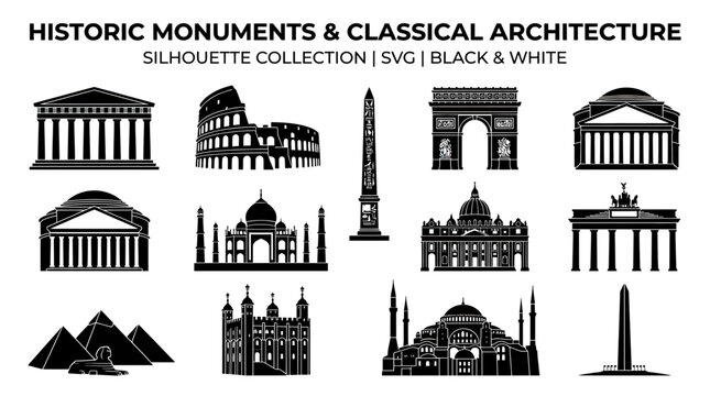 Historic Monuments & Classical Architecture Silhouette Collection