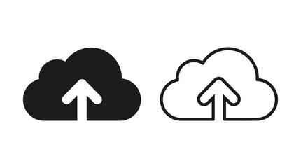Cloud upload icon black and white line art style © As