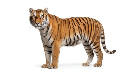 Obraz premium Full body shot of a majestic Siberian tiger standing on white background.