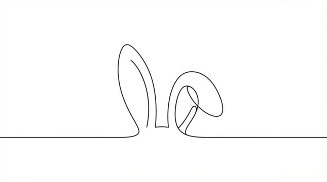 Continuous line art rabbit ears vector with elegant single line horizontal ground stroke for minimalist Easter holiday seasonal celebration design