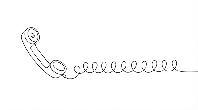 Continuous line art telephone receiver vector with elegant single line spiral cord loop stroke for minimalist business contact usability design