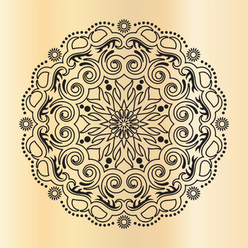 Intricate ornate mandala with flowing lines and floral elements for decorative purposes.
