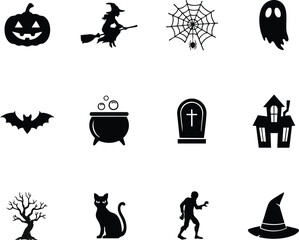 Fototapeta premium Halloween icon set jack o' lantern witch ghost and spooky elements