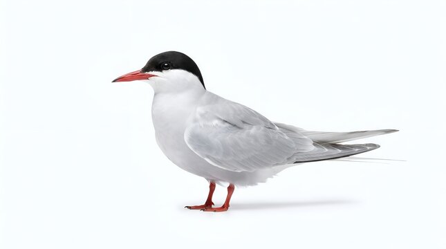 Arctic Tern bird standing on a white background.