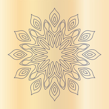 Dark blue ornamental mandala with flowing lines, circular design on a light gradient, abstract decorative element.