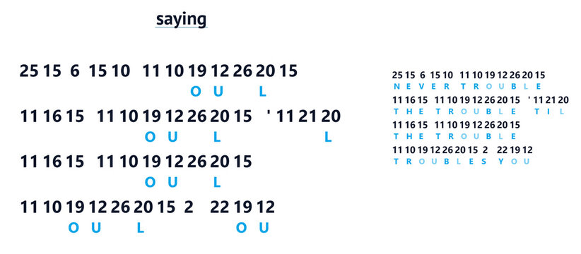 decoding puzzle game (cryptogram), game for adults and children, encrypted message (saying)