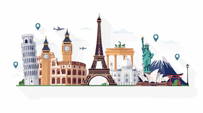 World Famous Landmarks Skyline - Travel and Tourism Concept