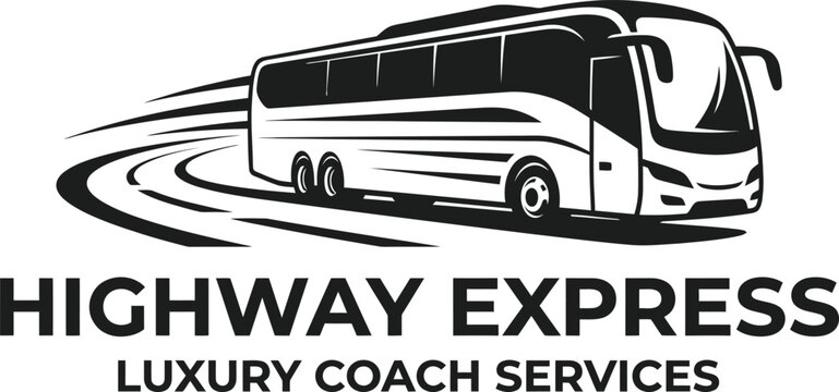 Modern Highway Express Luxury Coach Services Logo Design Featuring Fast Passenger Bus Transportation Concept, Black and White Vector Illustration for Travel Branding