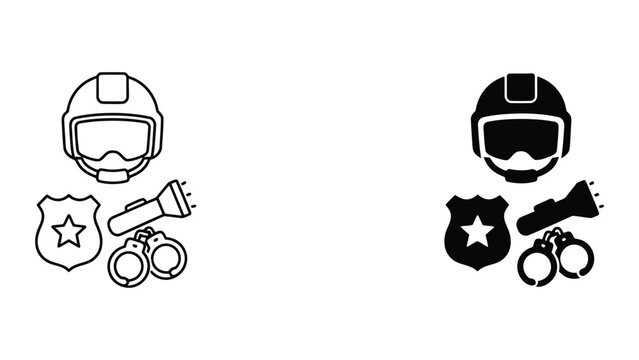 Police security equipment vector icon set for law enforcement