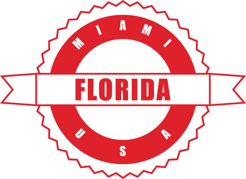 Red Circular Badge Featuring Miami Florida Typography for Travel Tourism and Regional Identity Branding Design
