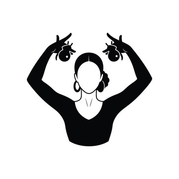 Flamenco dancer with castanets in dynamic pose against white background for cultural performance promotion
