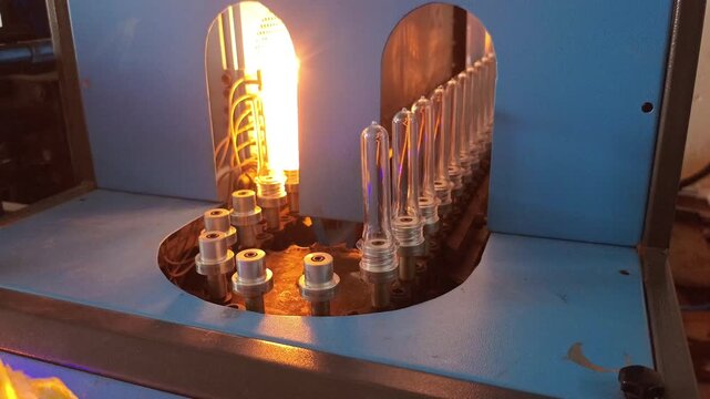 Plastic preform heating process in PET bottle molding and manufacturing machine