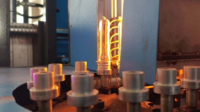Automatic PET bottle preform heating process in a plastic molding factory machine