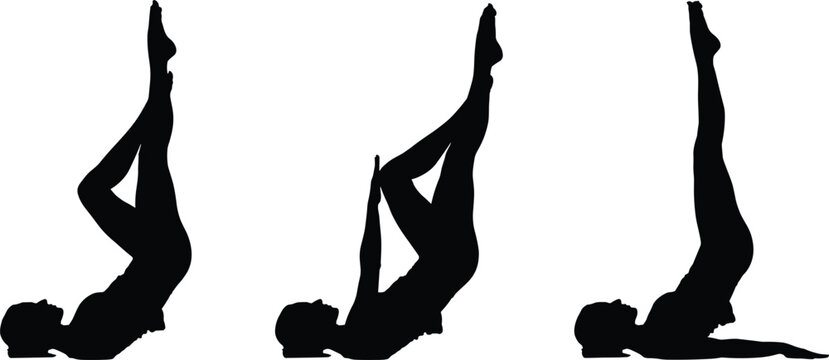 Leg raise exercise silhouette set, fitness workout poses, core strength training vector illustration isolated collection design