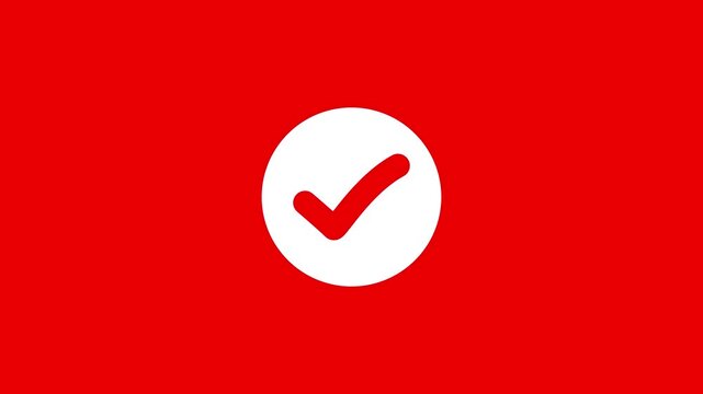 Animated white check mark icon in green circle. Isolated on a white background. Checkmark animation verified success symbol 