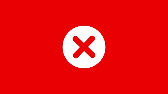 Wrong, Error. Failed icon animation, alpha channel background, 4K Red cross wrong check mark, doodle X cross Mark, wrong Grung check mark animation, symbol of cancel, deny, wrong or incorrect