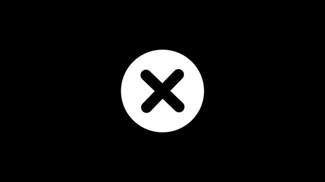 Wrong, Error. Failed icon animation, alpha channel background, 4K Red cross wrong check mark, doodle X cross Mark, wrong Grung check mark animation, symbol of cancel, deny, wrong or incorrect
