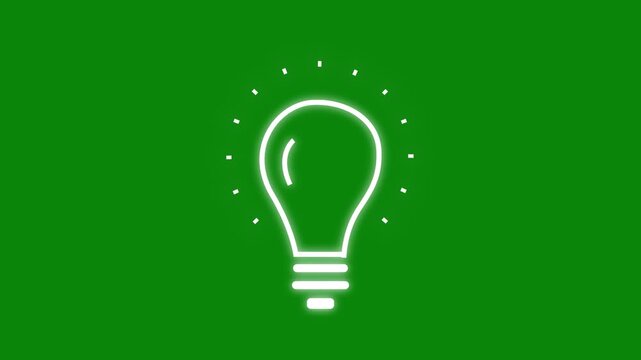 An animated light bulb is flashing on a black background. Alpha channel. Light bulb idea concept.  illustrating ideas, solutions, smart thinking, intellectual power, AI visuals, learning process
