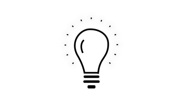An animated light bulb is flashing on a black background. Alpha channel. Light bulb idea concept.  illustrating ideas, solutions, smart thinking, intellectual power, AI visuals, learning process