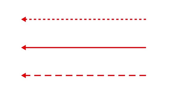 White straight arrows animation. Reveal and hide animation of solid, dashed, and dotted arrows. Isolated on a black background. 3 dot arrows icon sign. 4k 
