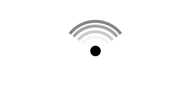 Wi-fi icon animation. Looped. Isolated on white background. Animated fade wave wifi signal icon. wi-fi network icon 4k .