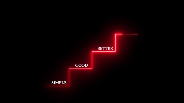 Highlight staircase progress from good to better to best, glow line, continuous improvement, excellence in personal or professional growth.