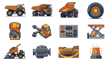 Elegant Collection of Vibrant Orange and Gray Construction and Mining Equipment Illustrations with high quality professional line art symbols for modern creative design and digital branding projects © Jibril