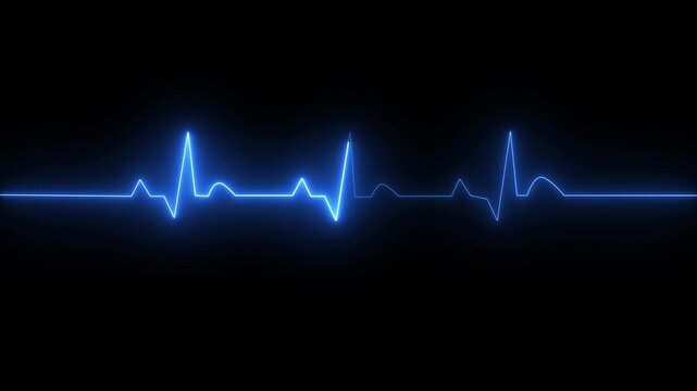 ECG monitor beating heart with a neon electrocardiogram overlay, featuring dynamic HUD elements.Abstract neon heartbeat signal icon animation on black background.