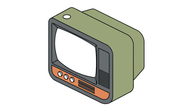 Vintage television set with a retro green body orange panel and small control knobs in an isometric view.
