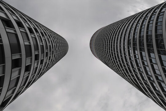  BELGRADE, SERBIA - May 14, 2025: 2 two modern futuristic business buildings curved circular skyscrapers top view Skylight   city building architecture urban  SKYLINE AFI TOWER OFFICE IN BELGRADE