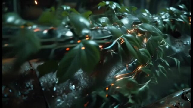 Magical Forest Vines with Glowing Fireflies at Night, Enchanted Nature Background