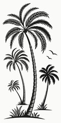 Fototapeta premium Vector Illustration of Palm Trees with Seagulls in a Tropical Scene