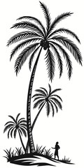 Fototapeta premium Silhouette of Tropical Palm Trees with Person Walking on Beach at Sunset