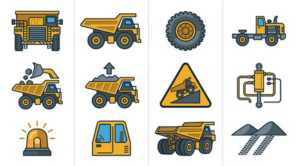 Sleek Collection of Vibrant Yellow and Gray Construction Machinery and Equipment Icons Set with high quality professional line art symbols for modern creative design and digital branding projects © Kamet