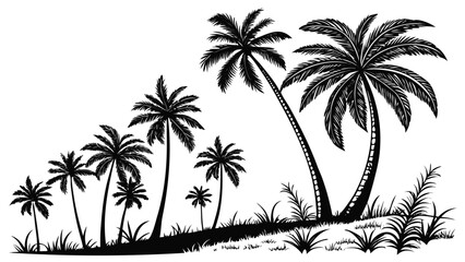 Silhouette of Palm Trees on a Tropical Landscape in Vector Style © It's_Shamim26