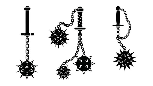 Black Silhouette of Medieval Flail Weapon - Spike Ball on Chain
