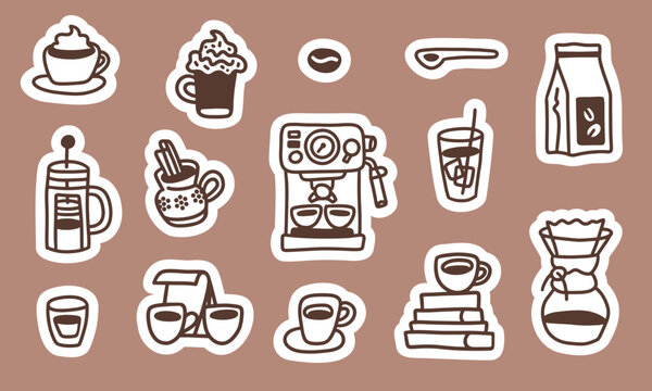 Coffee and Books Doodle Icon Set