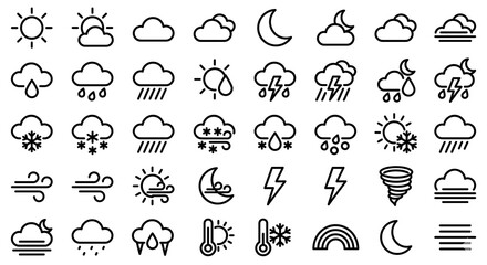 Obraz premium Set of Weather Icons Representing Meteorological Conditions in Minimalist Style