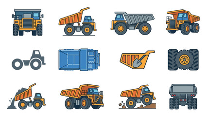 Professional Set of Heavy Construction Machinery and Equipment in Vibrant Orange and Blue Tones © Kisanak