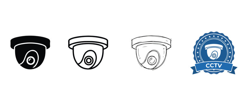 Cctv security cameras and badge icons for surveillance and monitoring systems  various styles and designs